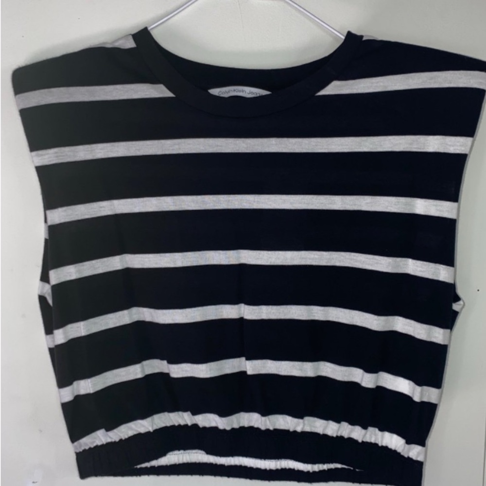 Calvin Klein Black and White Striped Muscle Tee